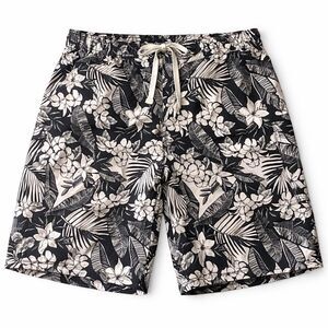 KAVU Tropical Swim Trunks Floral Black White Mesh Lined Men’s 2X Beach